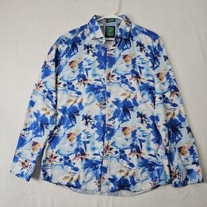 Tiglio Luxe Mens Size Large Floral Button Down Colorful Blue